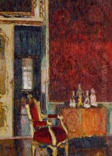 Blick In Das Rote Zimmer Oil Painting by August Von Brandis