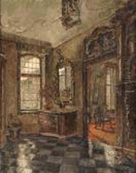 Schlosinterieur. Oil Painting by August Von Brandis