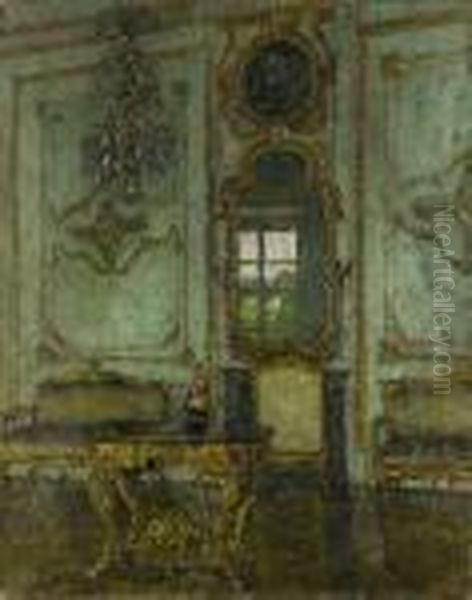 Rokokozimmer In Der Wurzburger Residenz Oil Painting by August Von Brandis