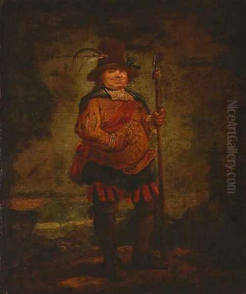 Portrait of a peasant man, standing full-length, wearing a pleated orange doublet and holding a spear Oil Painting by Francisco De Goya y Lucientes