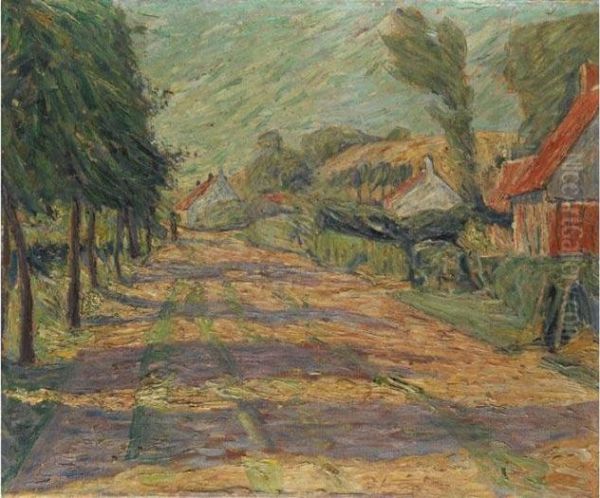 Markische Dorfstrasse Im Sonnenlicht Oil Painting by Theo Von Brockhusen