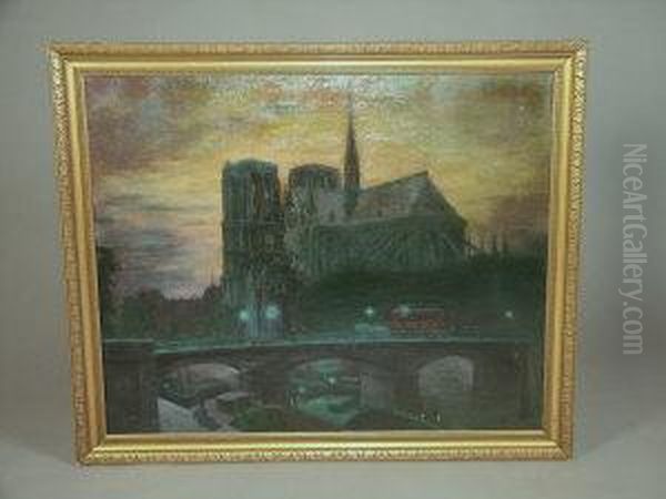 Notre Dame By Night Oil Painting by Theo Von Brockhusen