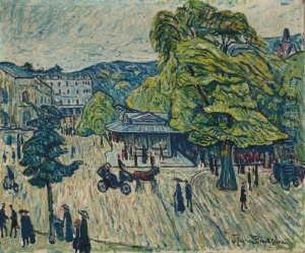 Vor Dem Kurhaus In Baden-baden Oil Painting by Theo Von Brockhusen