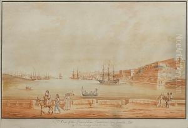 View Of The Govenor's Palace In 
Valetta; Viewof La Valetta Taken From Ricasoli Point; View Of The 
Quarantineharbour Taken From The Pieta, A Set Of Three Oil Painting by Charles Frederick Von Brocktorff