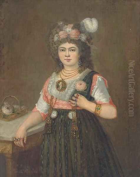 Portrait of a lady, three quarter-length, with her right hand on a table Oil Painting by Francisco De Goya y Lucientes