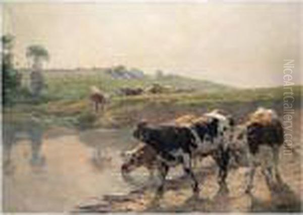 Cattle In A Pasture Oil Painting by Vaclav Brozik