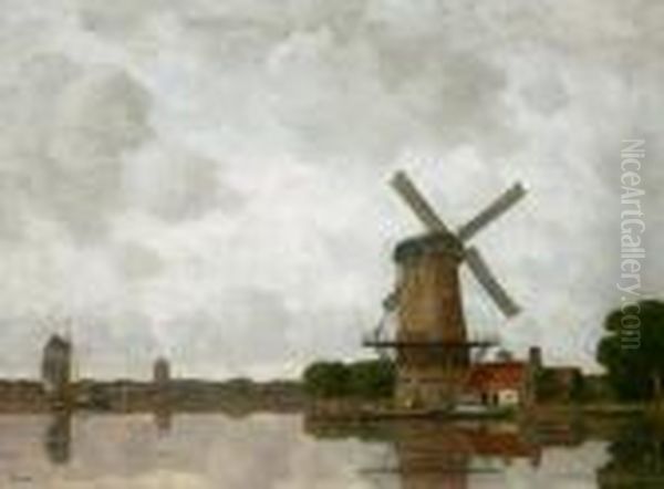 Flusslandschaft Mit Einer Windmuhle Oil Painting by Gilbert Von Canal