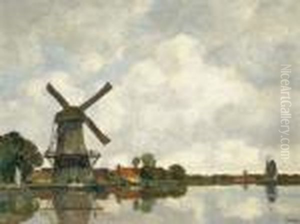 Fluslandschaft Mit Windmuhle Oil Painting by Gilbert Von Canal