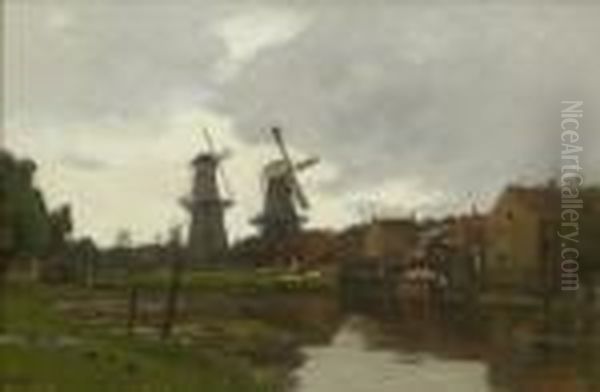 Hollandische
 Kanallandschaft. Oil Painting by Gilbert Von Canal