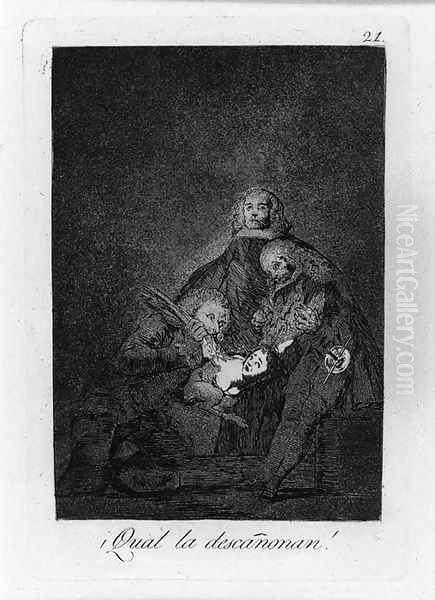 Qual la descanonan, Plate 21, from Los Caprichos Oil Painting by Francisco De Goya y Lucientes