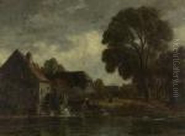 Wassermuhle Am Dorfrand Oil Painting by Gilbert Von Canal