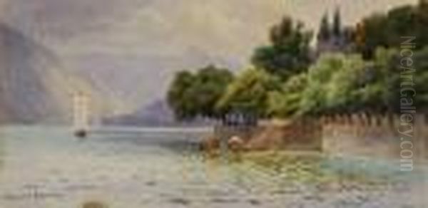 Scorcio Di Lago Lombardo Oil Painting by Helga Von Cramm