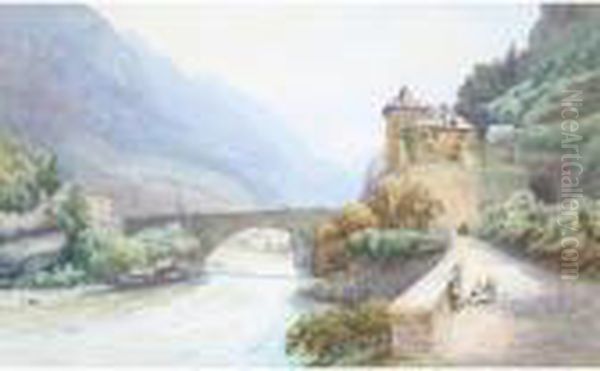 The Bridge Of St. Maurice-d'agaune, Valais, Switzerland Oil Painting by Helga Von Cramm