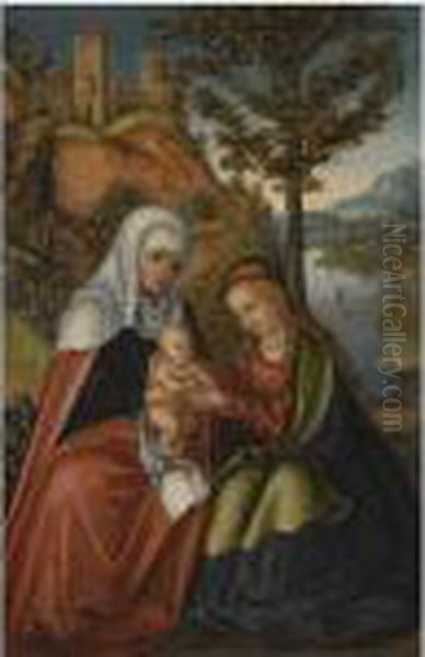 The Madonna And Child With Saint Anne In A Landscape Oil Painting by Lucas The Elder Cranach