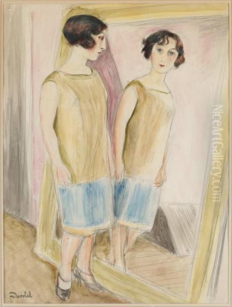 Lucienne Vid Spegeln Oil Painting by Nils Von Dardel