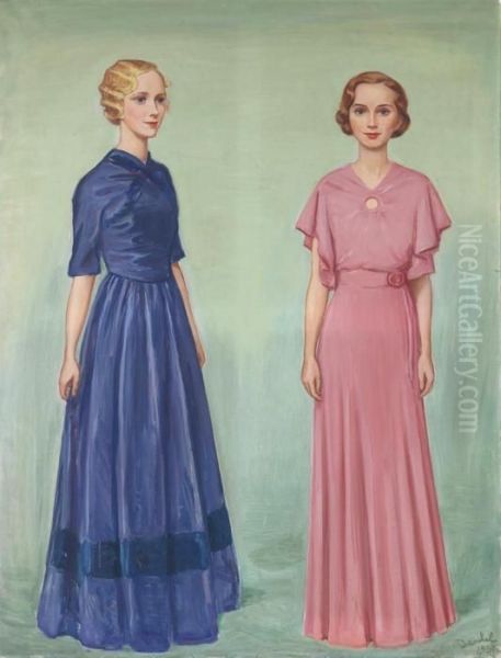 Tva Flickor (two Girls) Oil Painting by Nils Von Dardel