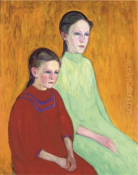 Two Girls Oil Painting by Nils Von Dardel