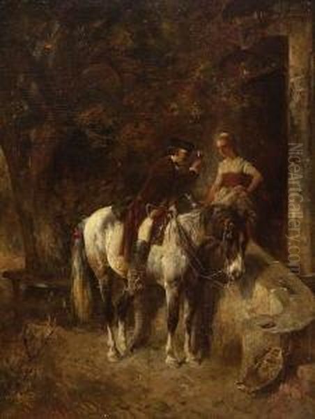 Ein Reiter An Der
 Wirtshaustreppe Oil Painting by Wilhelm Von Diez