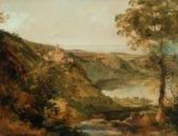 Der Nemi-see Mit Blick Auf
 Genzano. Oil Painting by Georg Maximilian Johann Von Dillis