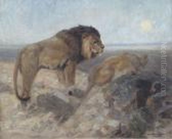 Leones Oil Painting by Carl Ritter Von Dombrowski