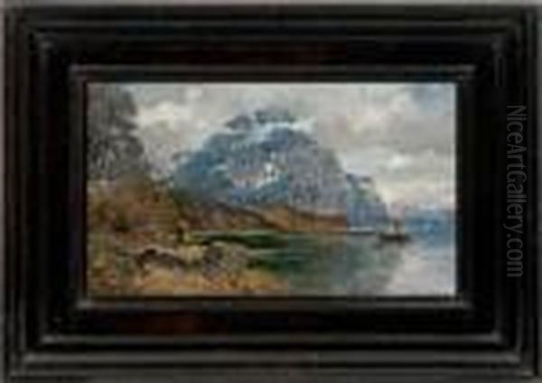 Am Trondjenfjord(trondheimfjord) In Norwegen Oil Painting by Themistocles Von Eckenbrecher