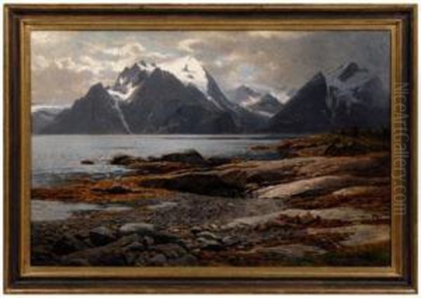 Norwegian Fjord With View Of Rocky Beach Oil Painting by Themistocles Von Eckenbrecher