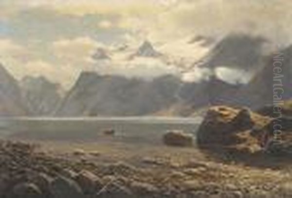 Norwegischer Fjord Mitruderern Oil Painting by Themistocles Von Eckenbrecher