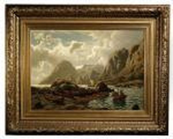 Bewolkte Fjordlandschaft Oil Painting by Themistocles Von Eckenbrecher