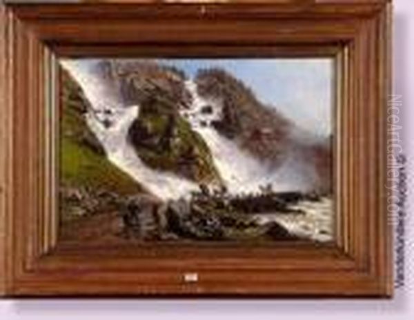 Vue Des Chutes De Laate-fos En Norvege Oil Painting by Themistocles Von Eckenbrecher