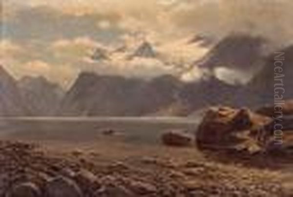 Norwegische Fjordlandschaft Oil Painting by Themistocles Von Eckenbrecher