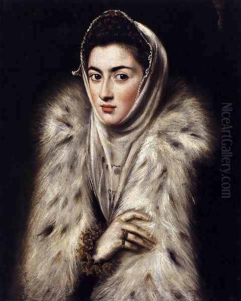 A Lady in a Fur Wrap 1577-80 Oil Painting by El Greco (Domenikos Theotokopoulos)