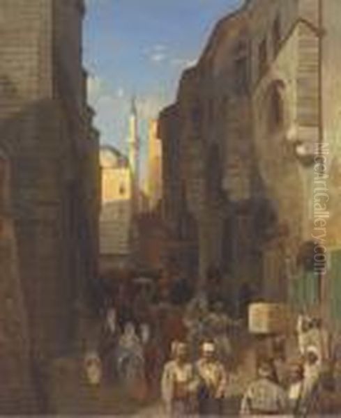 A Busy Street In Tangiers Oil Painting by Themistocles Von Eckenbrecher