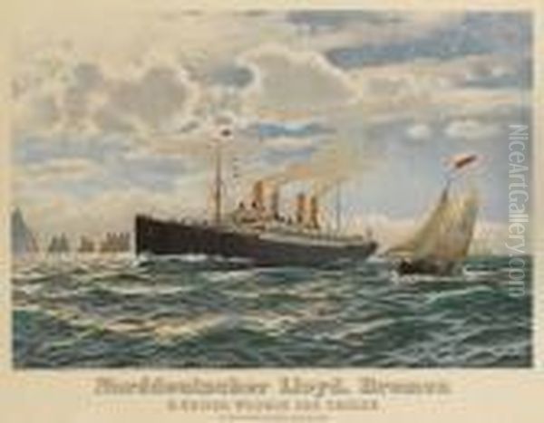 Nach - Plakat: Norddeutscher 
Lloyd, Bremen. D(ampfer) Kaiser Wilhelm Der Grosse Im Kanal Die Needles 
Passierend Oil Painting by Themistocles Von Eckenbrecher