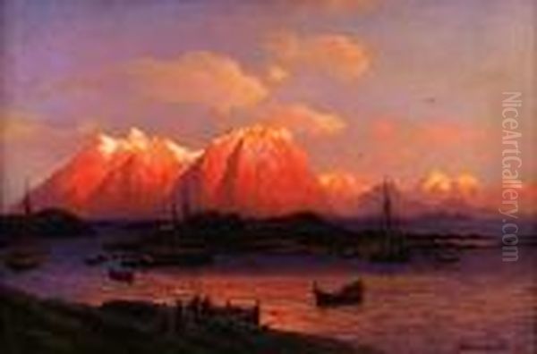 Coucher De Soleil A Svolvaer Dans L'archipel Des Lofoten, En Norvege Oil Painting by Themistocles Von Eckenbrecher