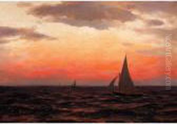 Shipping At Sunset Oil Painting by Themistocles Von Eckenbrecher