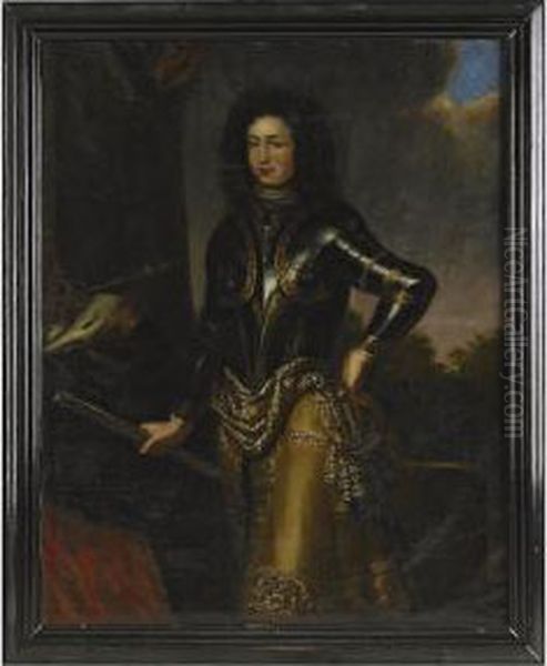 Portratt Av Kung Karl Xi Som Harforare Med Kommendantstav Oil Painting by David Klocker Von Ehrenstrahl