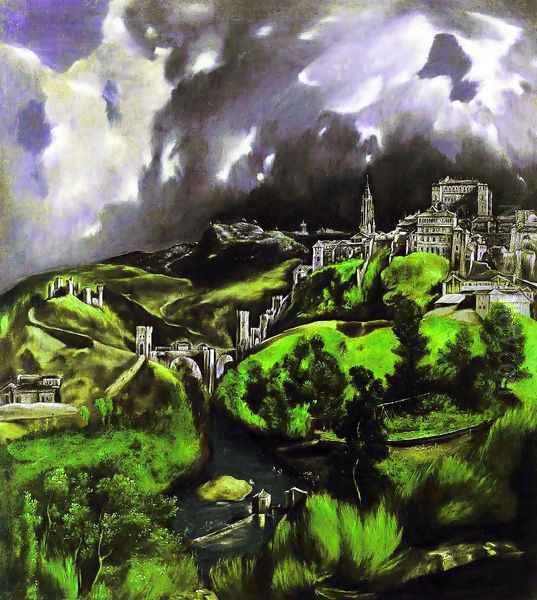 A View of Toledo Oil Painting by El Greco (Domenikos Theotokopoulos)