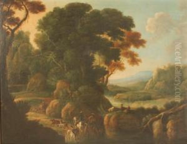 Ruckkehr Von Der Falkenjagd Mit Einer Reiterschar Und Verschiedenen Jagdhunden Oil Painting by Carel van Falens or Valens