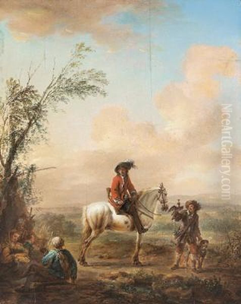 Cavalieri In Un Paesaggio Oil Painting by Carel van Falens or Valens