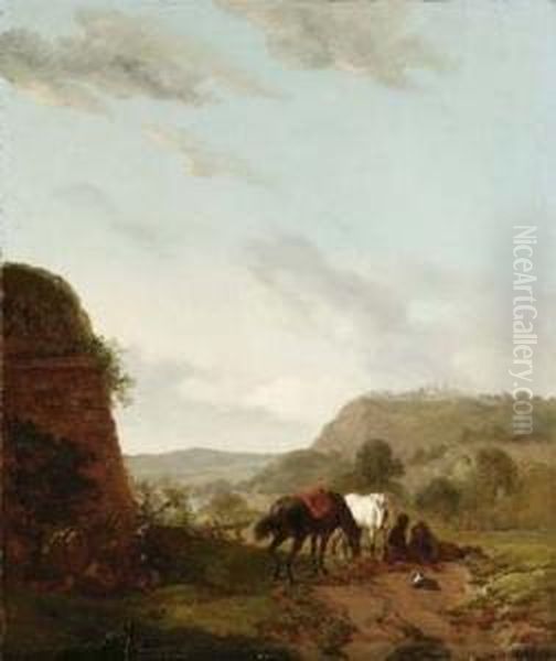 Paesaggio Con Accampamento Militare Oil Painting by Carel van Falens or Valens