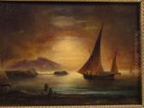 Franken,boote Bei Sonnenuntergang Oil Painting by Paul Von Franken