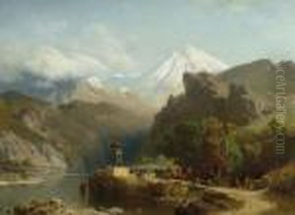 Mountain Landscape With Lake. 1868. Oil Painting by Paul Von Franken