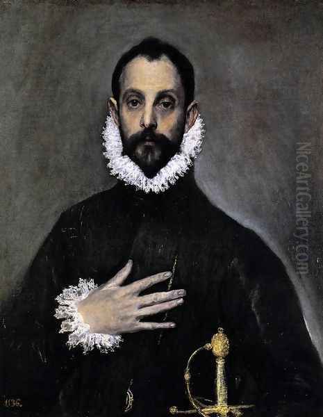 Nobleman with his Hand on his Chest 1583-85 Oil Painting by El Greco (Domenikos Theotokopoulos)