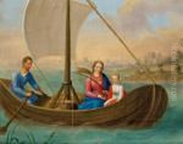 Die Heilige Familie Im Boot Oil Painting by Josef Von Fuhrich