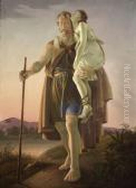 Saint Christopher Oil Painting by Josef Von Fuhrich