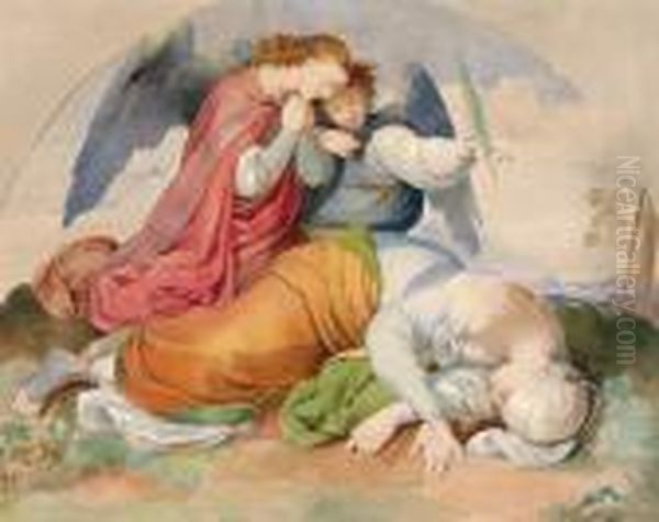 Santi Dormienti Con I Loro Angeli Custoditi Oil Painting by Josef Von Fuhrich