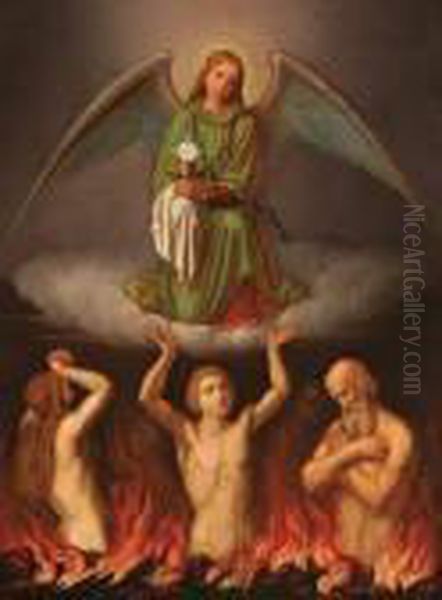 Fuhrich , The Eucharist Comforting The Souls In Purgatory Oil Painting by Josef Von Fuhrich