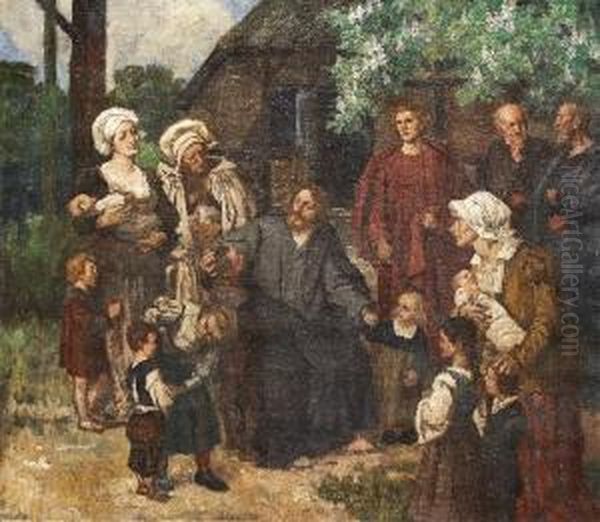 Lasset Die Kinder Zu Mir Kommen Oil Painting by Eduard Von Gebhardt