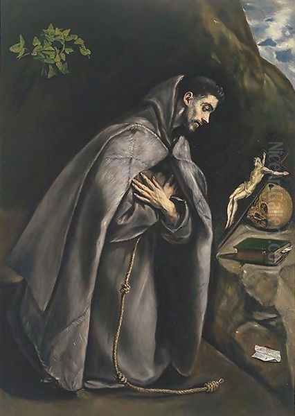 St. Francis Venerating the Crucifix Oil Painting by El Greco (Domenikos Theotokopoulos)