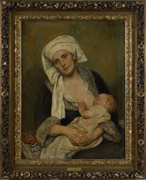 Woman Nursing A Child Oil Painting by Eduard Von Gebhardt